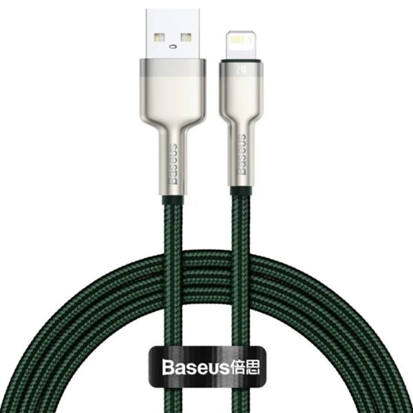 CABLU alimentare si date Baseus Cafule Metal, Fast Charging Data Cable pt. smartphone, USB la Lightning Iphone 2.4A, braided, 2m, verde „CALJK-B06” (timbru verde 0.08 lei) – 6953156202313