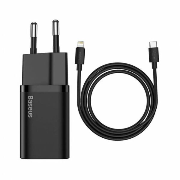 INCARCATOR retea Baseus Super Si, Quick Charge 20W, 1 x USB Type-C 5V/3A max, include cablu USB Type-C la Lightning Iphone 1m, negru „TZCCSUP-B01” (timbru verde 0.18 lei) – 6953156230057