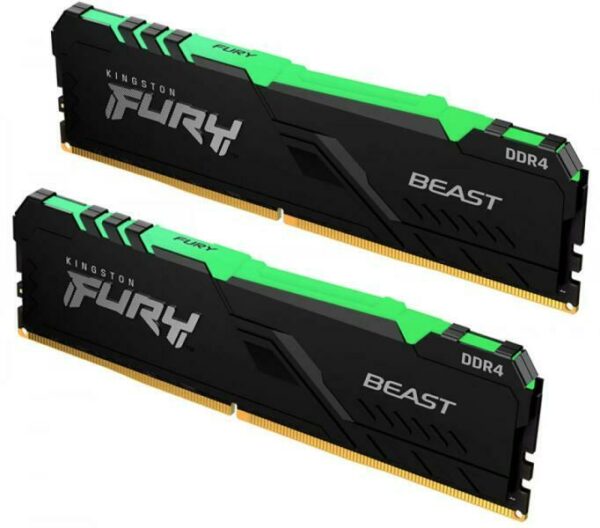 Memorie DDR Kingston – gaming DDR4 16 GB, frecventa 2666 MHz, 8 GB x 2 module, radiator, iluminare RGB, „KF426C16BBAK2/16”