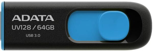 MEMORIE USB 3.2 ADATA 64 GB, retractabila, carcasa plastic, negru / albastru, „AUV128-64G-RBE” (timbru verde 0.03 lei)