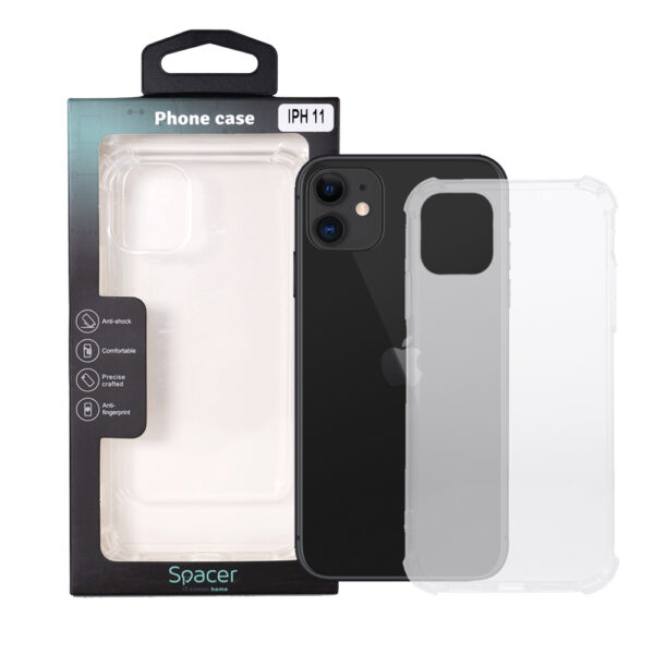 Husa Iphone 11 Spacer, grosime 1.5mm, protectie suplimentara antisoc la colturi, material flexibil TPU, transparenta „SPPC-AP-IP11-CLR”