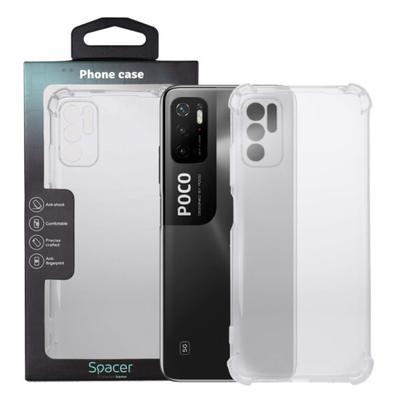 Husa Xiaomi Pocophone M3 Pro 5G Spacer, transparenta, grosime 1.5mm, protectie suplimentara antisoc la colturi, material flexibil TPU „SPPC-XI-PC-M3P5G-CLR”