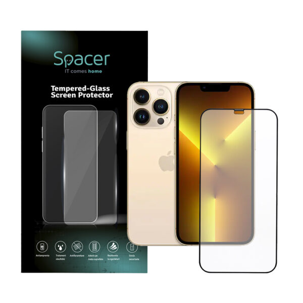 FOLIE STICLA Spacer pentru Iphone 12 Pro Max, grosime 0.3mm, acoperire totala ecran, strat special anti-ulei si anti-amprenta, Tempered Glass, sticla 9D, duritate 9H „SPPG-AP-IP12PM-TG”