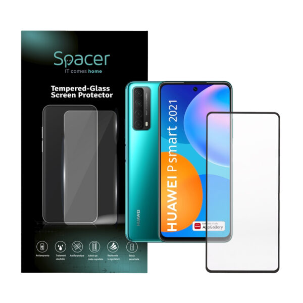 FOLIE STICLA Spacer pentru Huawei P Smart(2021), grosime 0.3mm, acoperire totala ecran, strat special anti-ulei si anti-amprenta, Tempered Glass, sticla 9D, duritate 9H „SPPG-HU-P-S-TG”