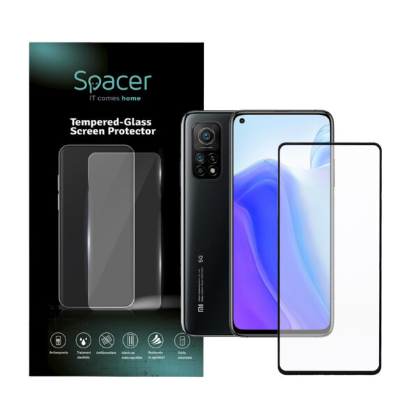 FOLIE STICLA Spacer pentru Xiaomi Mi 10T 5G, grosime 0.3mm, acoperire totala ecran, strat special anti-ulei si anti-amprenta, Tempered Glass, sticla 9D, duritate 9H „SPPG-XI-MI-10T5G-TG”