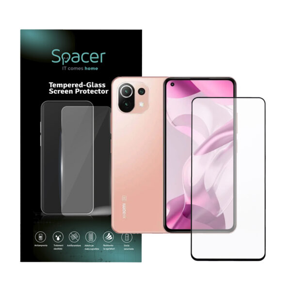 FOLIE STICLA Spacer pentru Xiaomi Mi 11 Lite 5G, grosime 0.3mm, acoperire totala ecran, strat special anti-ulei si anti-amprenta, Tempered Glass, sticla 9D, duritate 9H „SPPG-XI-MI-11L5G-TG”