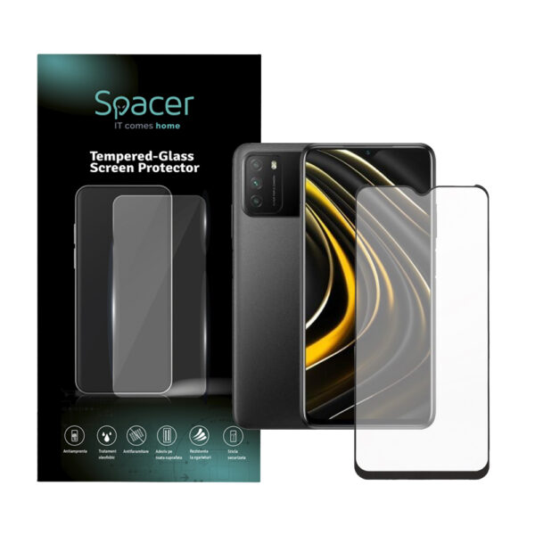 FOLIE STICLA Spacer pentru Xiaomi Pocophone M3, grosime 0.3mm, acoperire totala ecran, strat special anti-ulei si anti-amprenta, Tempered Glass, sticla 9D, duritate 9H „SSPPG-XI-PC-M3-TG”