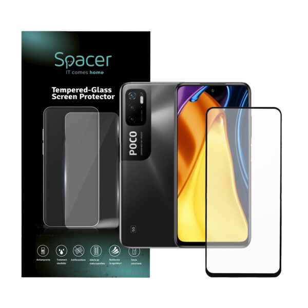 FOLIE STICLA Spacer pentru Xiaomi Pocophone M3 Pro 5G, grosime 0.3mm, acoperire totala ecran, strat special anti-ulei si anti-amprenta, Tempered Glass, sticla 9D, duritate 9H „SPPG-XI-PC-M3P5G-TG”