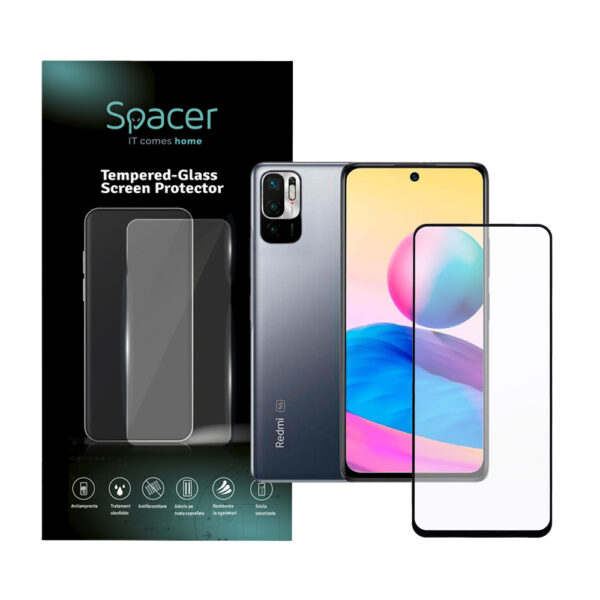 FOLIE STICLA Spacer pentru Xiaomi Redmi Note 10 5G, grosime 0.3mm, acoperire totala ecran, strat special anti-ulei si anti-amprenta, Tempered Glass, sticla 9D, duritate 9H „SPPG-XI-RM-N105G-TG”