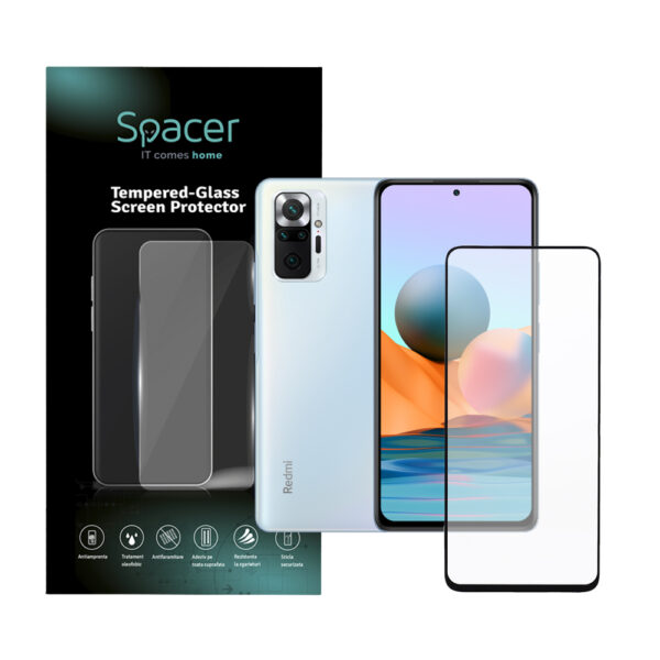 FOLIE STICLA Spacer pentru Xiaomi Redmi Note 10 Pro, grosime 0.3mm, acoperire totala ecran, strat special anti-ulei si anti-amprenta, Tempered Glass, sticla 9D, duritate 9H „SPPG-XI-RM-N10P-TG”