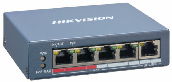 SWITCH. PoE Hikvision, port 10/100 x 4, carcasa metalica, „DS-3E1105P-EI” (timbru verde 2 lei)