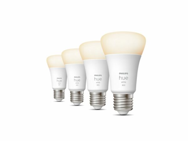 SET 4 becuri smart LED Philips, soclu E27, putere 9W, forma clasic, lumina alb calda, alimentare 220 – 240 V, „000008719514319141” (timbru verde 1.80 lei)