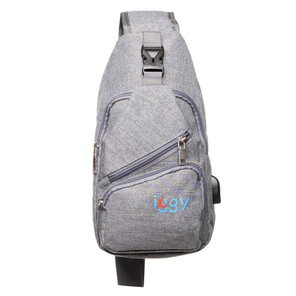 RUCSAC Sling Iggy, polyester,1 bretea, 1 compartiment principal,2 compartimente frontale, 32x16x6.9cm, mufa USB incarcare+cablu, gri, „IGSL-SLING-GY”