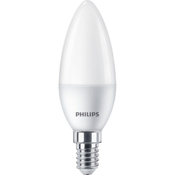 SET 3 becuri LED Philips, soclu E14, putere 5W, forma lumanare, lumina alb calda, alimentare 220 – 240 V, „000008719514313385” (timbru verde 1.35 lei)