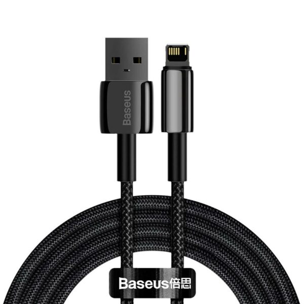 CABLU alimentare si date Baseus Tungsten Gold, Fast Charging Data Cable pt. smartphone, USB la Lightning Iphone 2.4A, braided, 2m, rezistent zgarieturi, negru „CALWJ-A01” (timbru verde 0.18 lei) – 6953156204966