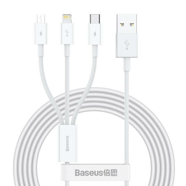 CABLU alimentare si date Baseus Superior Series, pt. smartphone, USB la Micro-USB + Lightning Iphone + USB Type-C 3.5A, 1.5m, alb „CAMLTYS-02” (timbru verde 0.18 lei) – 6953156205536