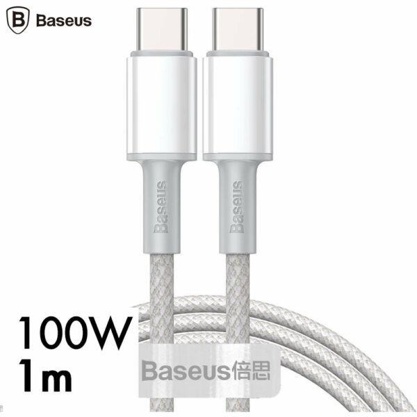 CABLU alimentare si date Baseus High Density Braided, Fast Charging Data Cable pt. smartphone, USB Type-C la USB Type-C 100W, braided, 1m, alb „CATGD-02” (timbru verde 0.18 lei) – 6953156231986