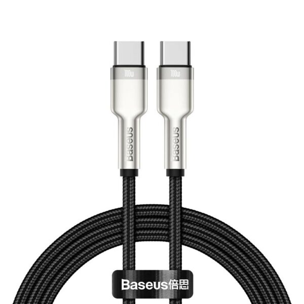 CABLU alimentare si date Baseus Cafule Metal, Fast Charging Data Cable pt. smartphone, USB Type-C la USB Type-C 100W, braided, 1m, negru „CATJK-C01” (timbru verde 0.08 lei) – 6953156202320