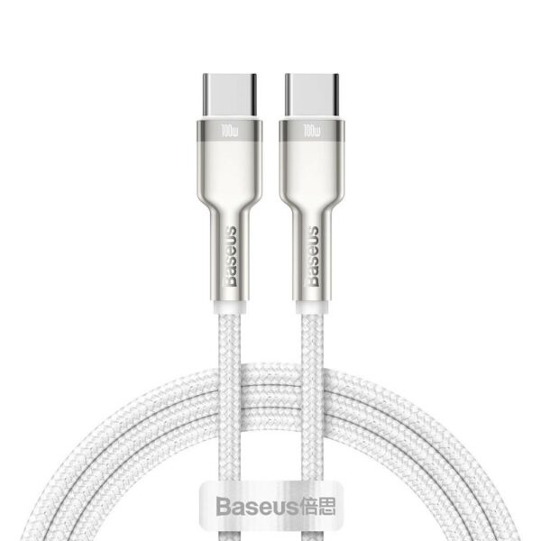 CABLU alimentare si date Baseus Cafule Metal, Fast Charging Data Cable pt. smartphone, USB Type-C la USB Type-C 100W, braided, 1m, alb „CATJK-C02” (timbru verde 0.18 lei) – 6953156202337