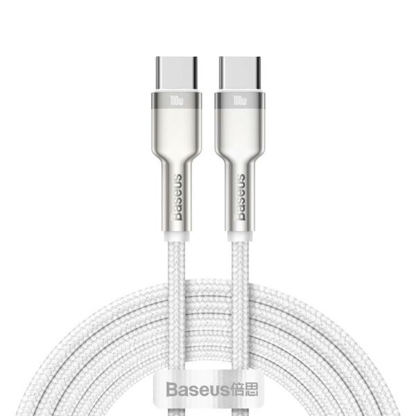 CABLU alimentare si date Baseus Cafule Metal, Fast Charging Data Cable pt. smartphone, USB Type-C la USB Type-C 100W, braided, 2m, alb „CATJK-D02” (timbru verde 0.18 lei) – 6953156202375