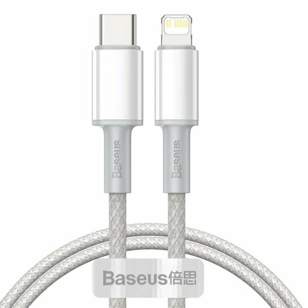 CABLU alimentare si date Baseus High Density Braided, Fast Charging Data Cable pt. smartphone, USB Type-C la Lightning Iphone PD 20W, braided, 1m, alb „CATLGD-02” (timbru verde 0.18 lei) – 6953156231924