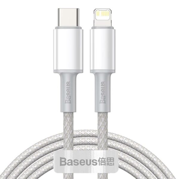 CABLU alimentare si date Baseus High Density Braided, Fast Charging Data Cable pt. smartphone, USB Type-C la Lightning Iphone PD 20W, braided, 2m, alb „CATLGD-A02” (timbru verde 0.18 lei) – 6953156231955