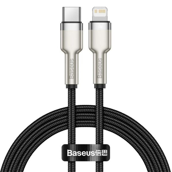 CABLU alimentare si date Baseus Cafule Metal, Fast Charging Data Cable pt. smartphone, USB Type-C la Lightning Iphone PD 20W, braided, 1m, negru „CATLJK-A01” (timbru verde 0.18 lei) – 6953156202061