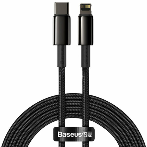 CABLU alimentare si date Baseus Tungsten Gold, Fast Charging Data Cable pt. smartphone, USB Type-C la Lightning Iphone 20W, braided, 1m, rezistent zgarieturi, negru „CATLWJ-01” (timbru verde 0.18 lei) – 6953156232037