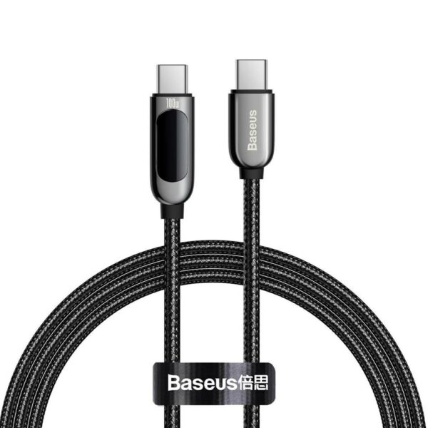 CABLU alimentare si date Baseus Display, Fast Charging Data Cable pt. smartphone, USB Type-C la USB Type-C 100W, braided, display, 1m, negru „CATSK-B01” (timbru verde 0.18 lei) – 6953156206571