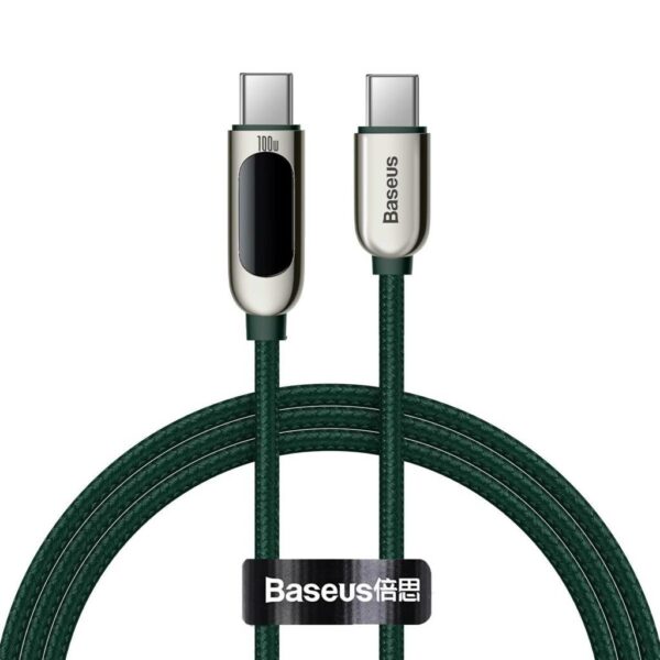 CABLU alimentare si date Baseus Display, Fast Charging Data Cable pt. smartphone, USB Type-C la USB Type-C 100W, braided, display, 1m,verde „CATSK-B06” (timbru verde 0.18 lei) – 6953156206588