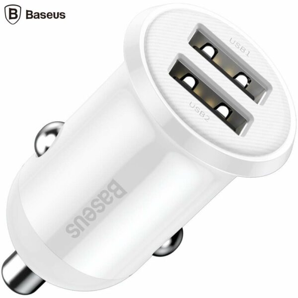 INCARCATOR auto Baseus Grain Pro, 2 x USB Output 5V/4.8A 24W total ambele porturi, pt. bricheta auto, alb „CCALLP-02” (timbru verde 0.03 lei) – 6953156202016