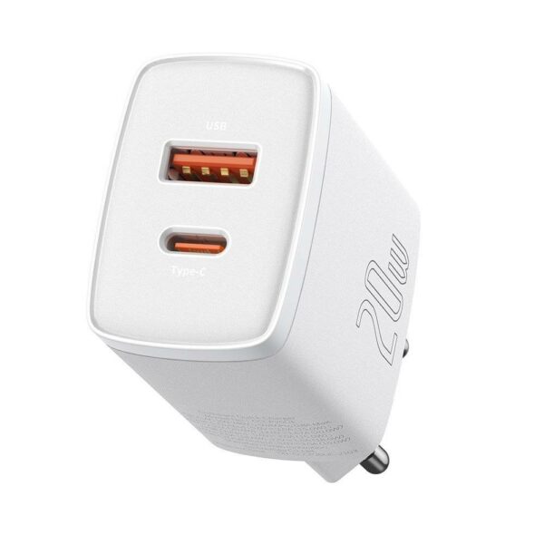 INCARCATOR retea Baseus Compact, Quick Charge 20W, 1 x USB Type-C 5V/3A si 1 x USB 5V/3A, alb „CCXJ-B02” (timbru verde 0.18 lei) – 6953156207240