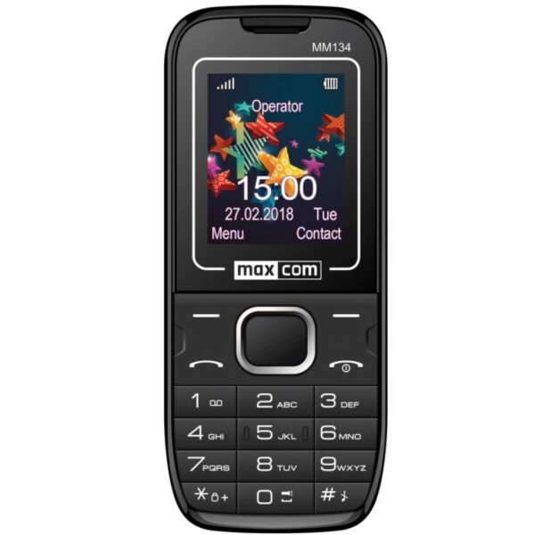 Telefon cu butoane, MAXCOM, „MM134” ecran 1.8 inch, dual sim, rez. camera 0.08 Mpix, 2G, OEM, acumulator 600 mAh, negru, „MM134 Black” (timbru verde 0.55 lei)