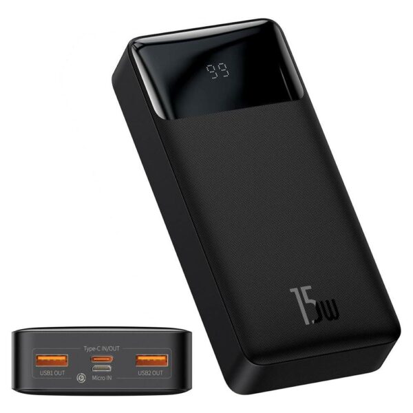 POWER BANK Baseus Bipow Digital Display, 20000mAh, PD 15W, 2 x USB; 1 x USB Type-C, 1 x Micro USB digital display pt. status baterie, total 3A, black, „PPDML-J01” (timbru verde 0.18 lei) – 6953156206472