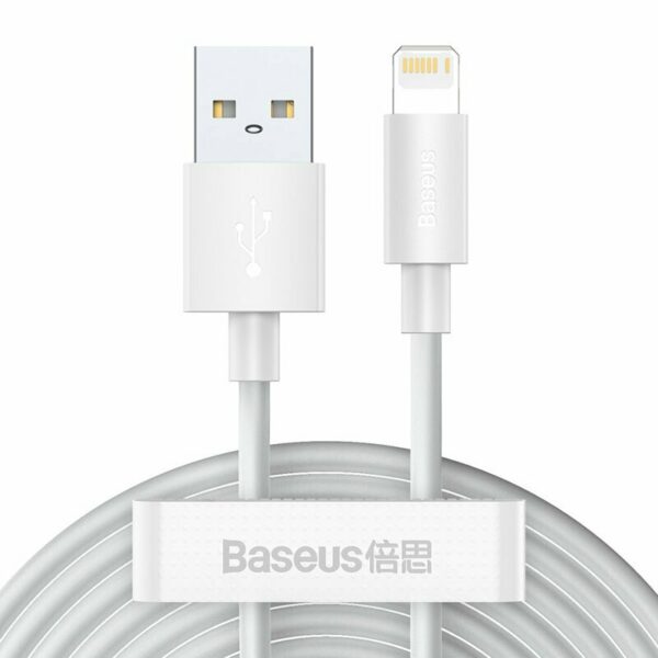 CABLU alimentare si date Baseus Simple Wisdom, Fast Charging Data Cable pt. smartphone, KIT 2 x USB la Lightning Iphone 2.4A, 1.5m, alb „TZCALZJ-02” (timbru verde 0.18 lei) – 6953156230316