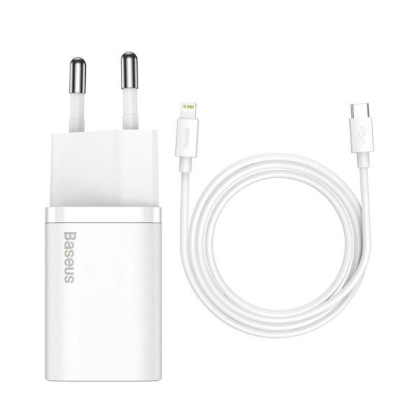 INCARCATOR retea Baseus Super Si, Quick Charge 20W, 1 x USB Type-C 5V/3A max, include cablu USB Type-C la Lightning Iphone 1m, alb „TZCCSUP-B02” (timbru verde 0.18 lei) – 6953156230064