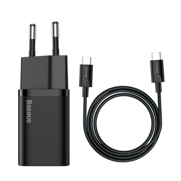 INCARCATOR retea Baseus Super Si, Quick Charge 25W, 1 x USB Type-C 5V/3A max, include cablu USB Type-C la USB Type-C 1m, negru „TZCCSUP-L01” (timbru verde 0.18 lei) – 6953156206021