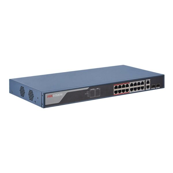 SWITCH. PoE Hikvision, port 10/100x 16 | Gigabit x 2, rackabil, carcasa metalica, „DS-3E1318P-EI” (timbru verde 2 lei)