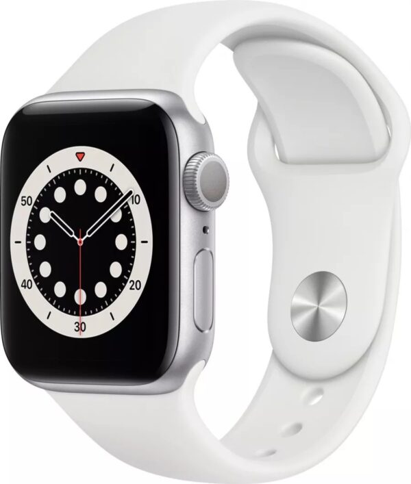 Apple Watch S6 GPS, 40mm Silver Aluminium Case with White Sport Band – Regular, „mg283wb/a” (timbru verde 0.18 lei)