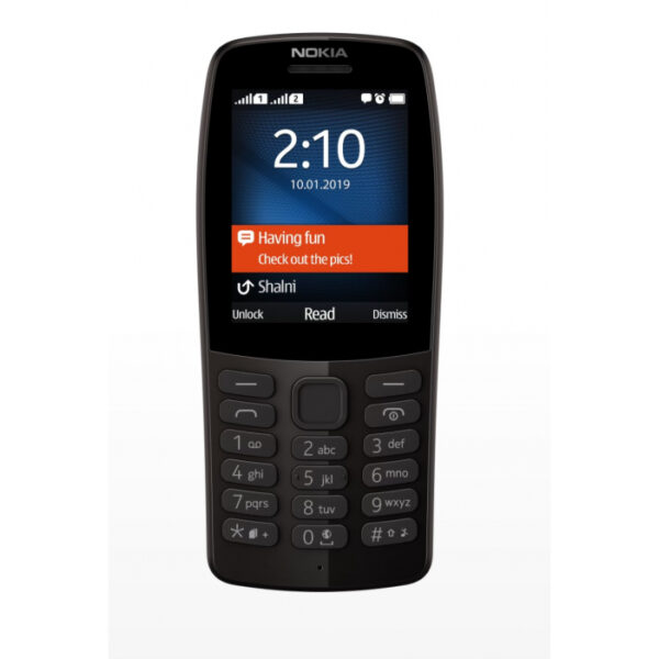 Telefon cu butoane, NOKIA, „210” ecran 2.4 inch, dual sim, rez. camera 0.3 Mpix, memorie interna 16 MB, 2G, OEM, acumulator 1020 mAh, negru, „16OTRB01A06” (timbru verde 0.55 lei)