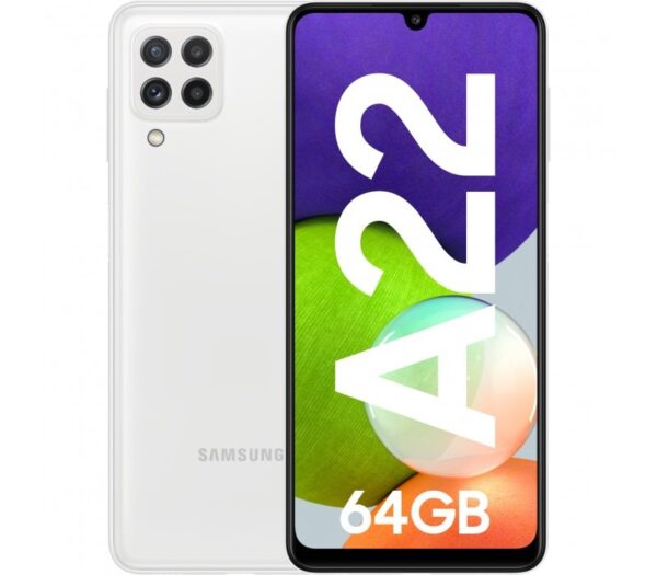 SMARTphone Samsung, „Galaxy A22” ecran 6.4 inch, dual sim, rez. camera 48 Mpix, memorie interna 64 GB, 4G, Android, acumulator 5000 mAh, alb, „SM-A225FZWDEUE” (timbru verde 0.55 lei)