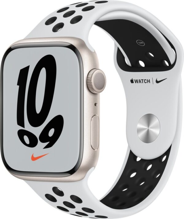 SMARTWATCH Apple Watch Nike S7 GPS, 45mm Starlight Aluminium Case with Pure Platinum/Black Nike Sport Band „mkna3wb/a” (timbru verde 0.18 lei)