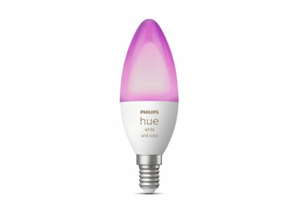 BEC smart LED Philips, soclu E14, putere 5.3W, forma lumanare, lumina multicolora, alimentare 220 – 240 V, „000008719514356610” (timbru verde 0.45 lei)