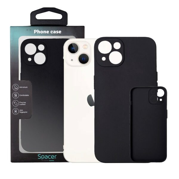Husa Iphone 13 Spacer, grosime 2mm, material flexibil silicon + interior cu microfibra, negru „SPPC-AP-IP13-SLK”