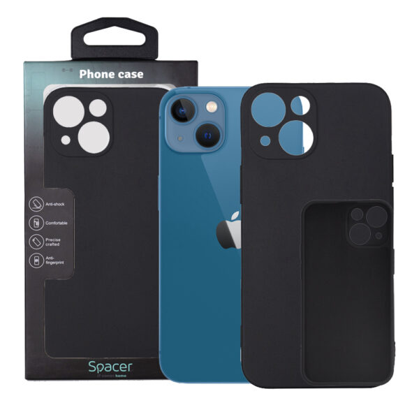 Husa Iphone 13 Mini Spacer, grosime 2mm, material flexibil silicon + interior cu microfibra, negru „SPPC-AP-IP13M-SLK”