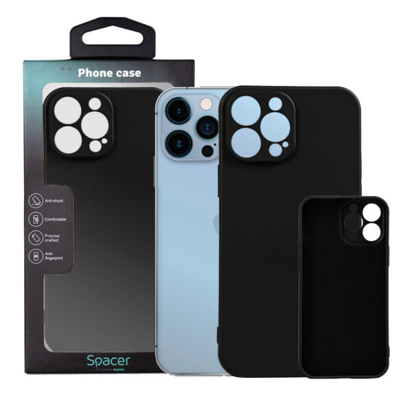 Husa Iphone 13 Pro Max Spacer, grosime 2mm, material flexibil silicon + interior cu microfibra, negru „SPPC-AP-IP13PM-SLK”