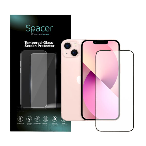 FOLIE STICLA Spacer pentru Iphone 13 si 13 Pro, grosime 0.3mm, acoperire totala ecran, strat special anti-ulei si anti-amprenta, Tempered Glass, sticla 9D, duritate 9H „SPPG-AP-IP13-TG”