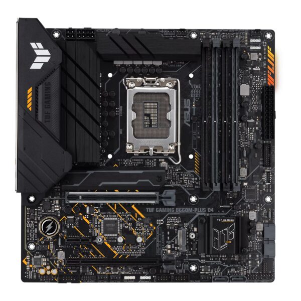 PLACA de BAZA Asus „TUF GAMING B660M-PLUS D4”, skt LGA 1700, mATX, Intel B660, 4 x DDR4, max. 128 GB, 4 x SATA, 2 x M.2, 7.1, „TUF GAMING B660M-PLUS D4”