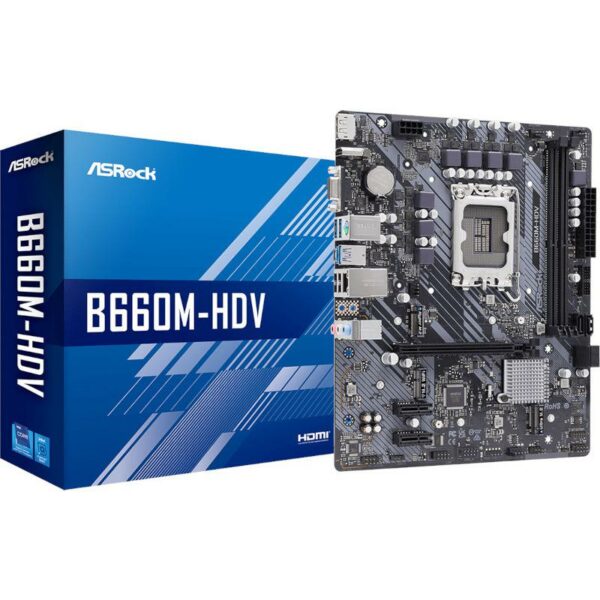 PLACA de BAZA Asrock „B660M-HDV”, skt LGA 1700, mATX, Intel B660, 2 x DDR4, max. 64 GB, 4 x SATA, 2 x M.2, 7.1, „B660M-HDV”