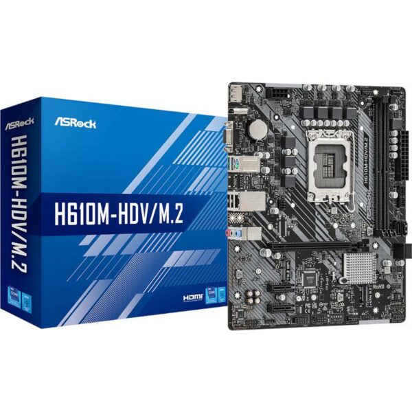 PLACA de BAZA Asrock „H610M-HDV/M.2”, skt LGA 1700, mATX, Intel H610, 2 x DDR4, max. 64 GB, 4 x SATA, 1 x M.2, 7.1, „H610M-HDV/M.2”